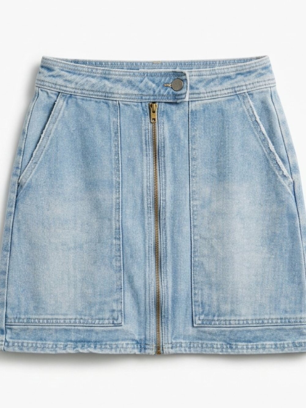 Billabong Ride Right Skirt Size 26 Light Blue Denim Jean Full Front Zip - Picture 1 of 8